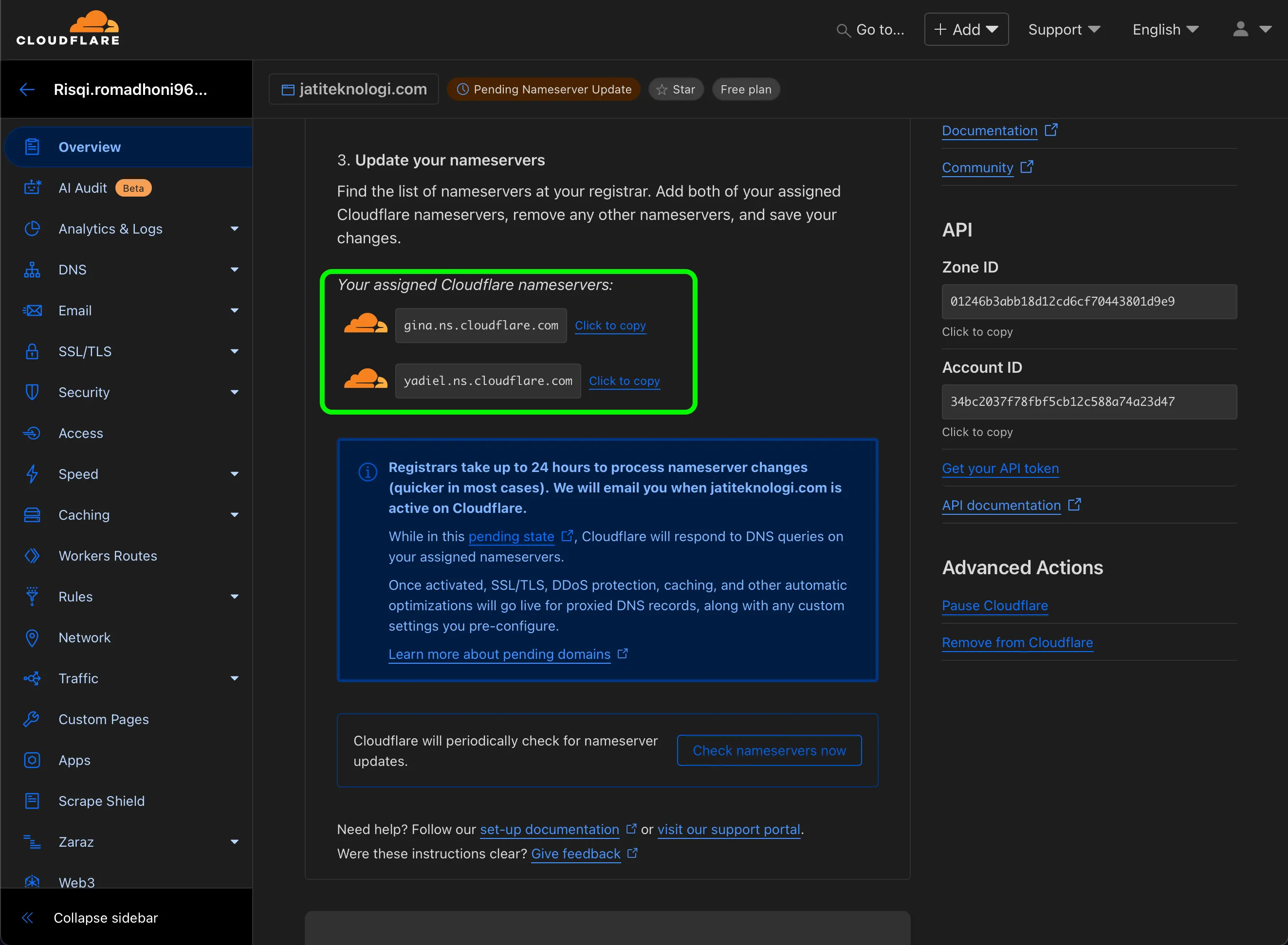 Dashboard Cloudflare DNS