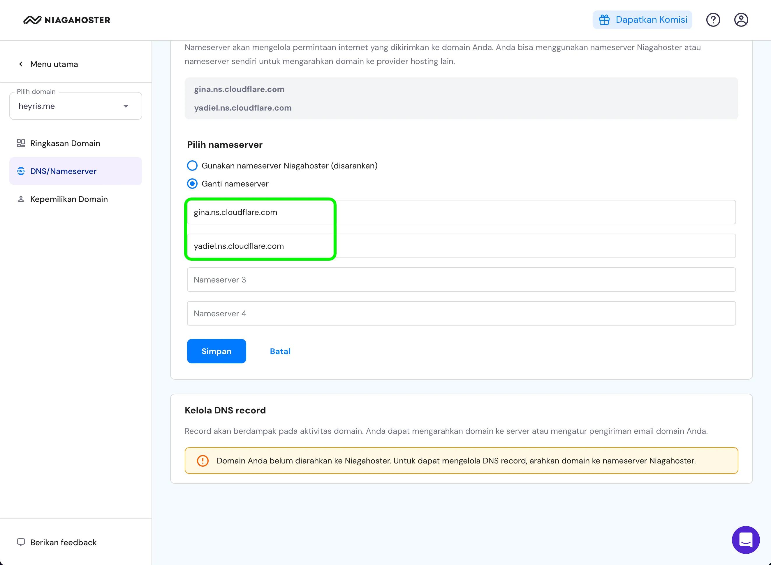 Niagahoster Manage DNS