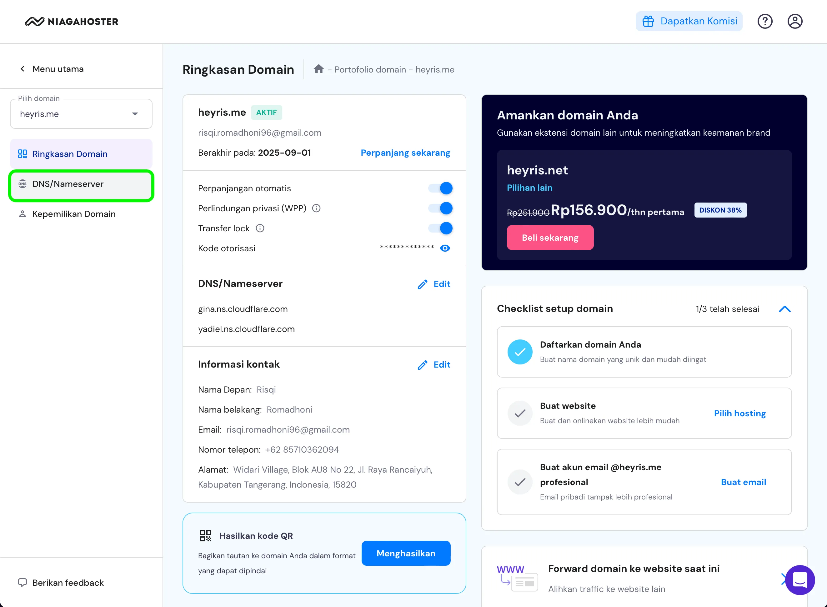 Niagahoster Manage Domain