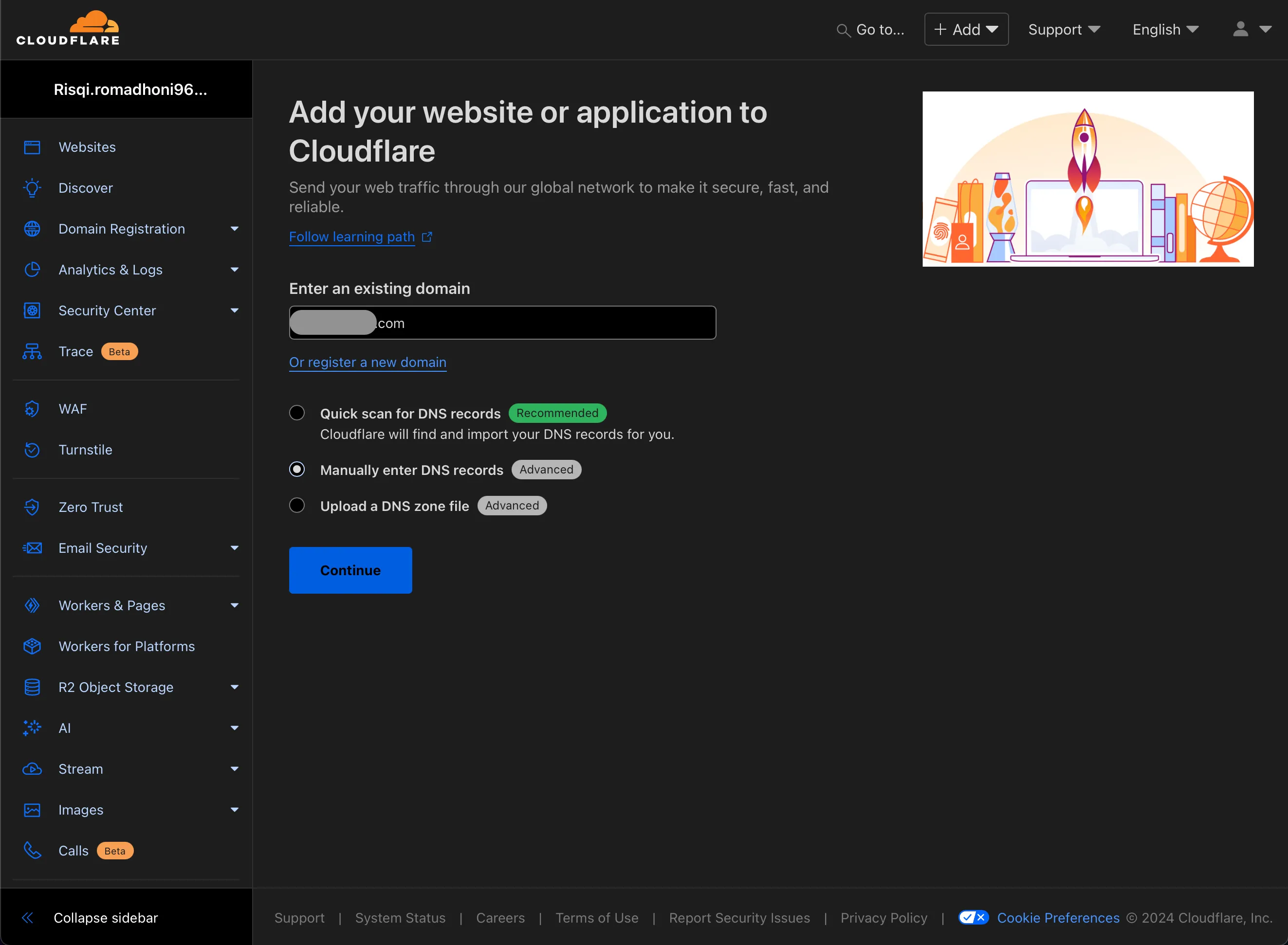 Cloudflare Enter Domain to Transfer